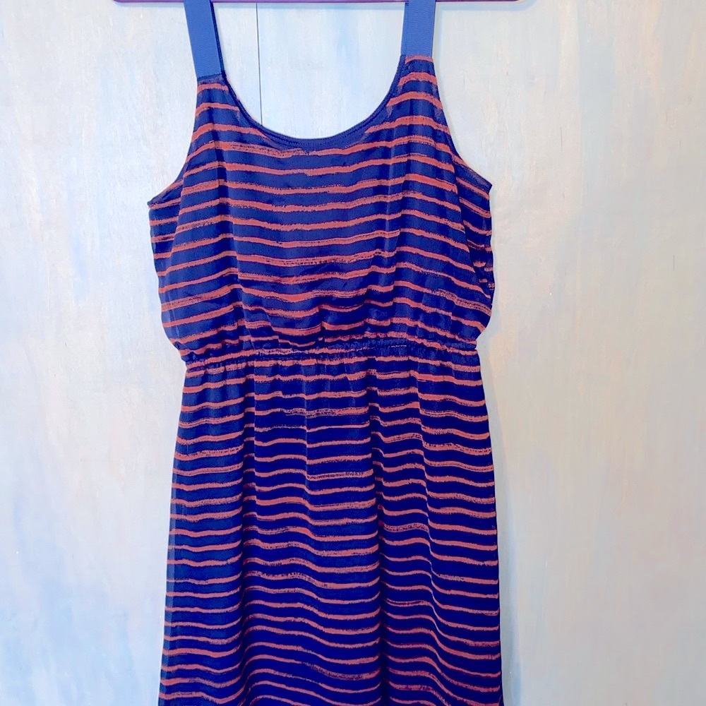 Navy and Orange Striped Dress